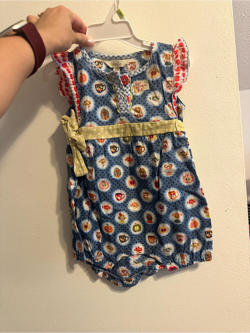 Matilda Jane Blue Polka Dot & Multicolor Printed Baby One-Piece